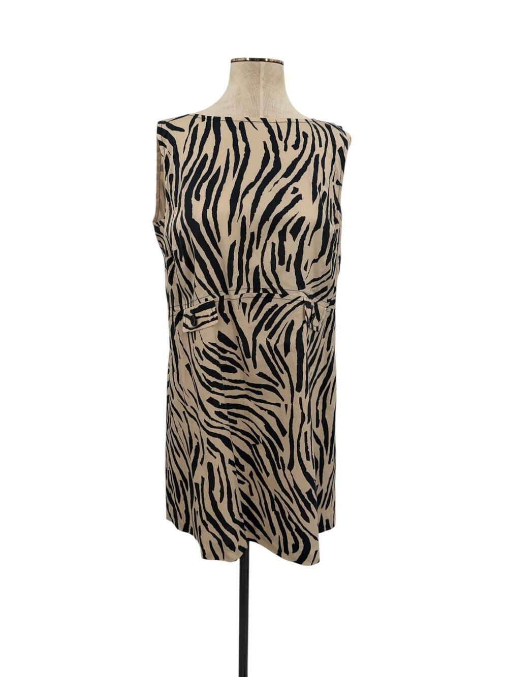 Bogner Zebra Animal Print Cotton Stretch Shift Dress Beige Black US 10 EU 40